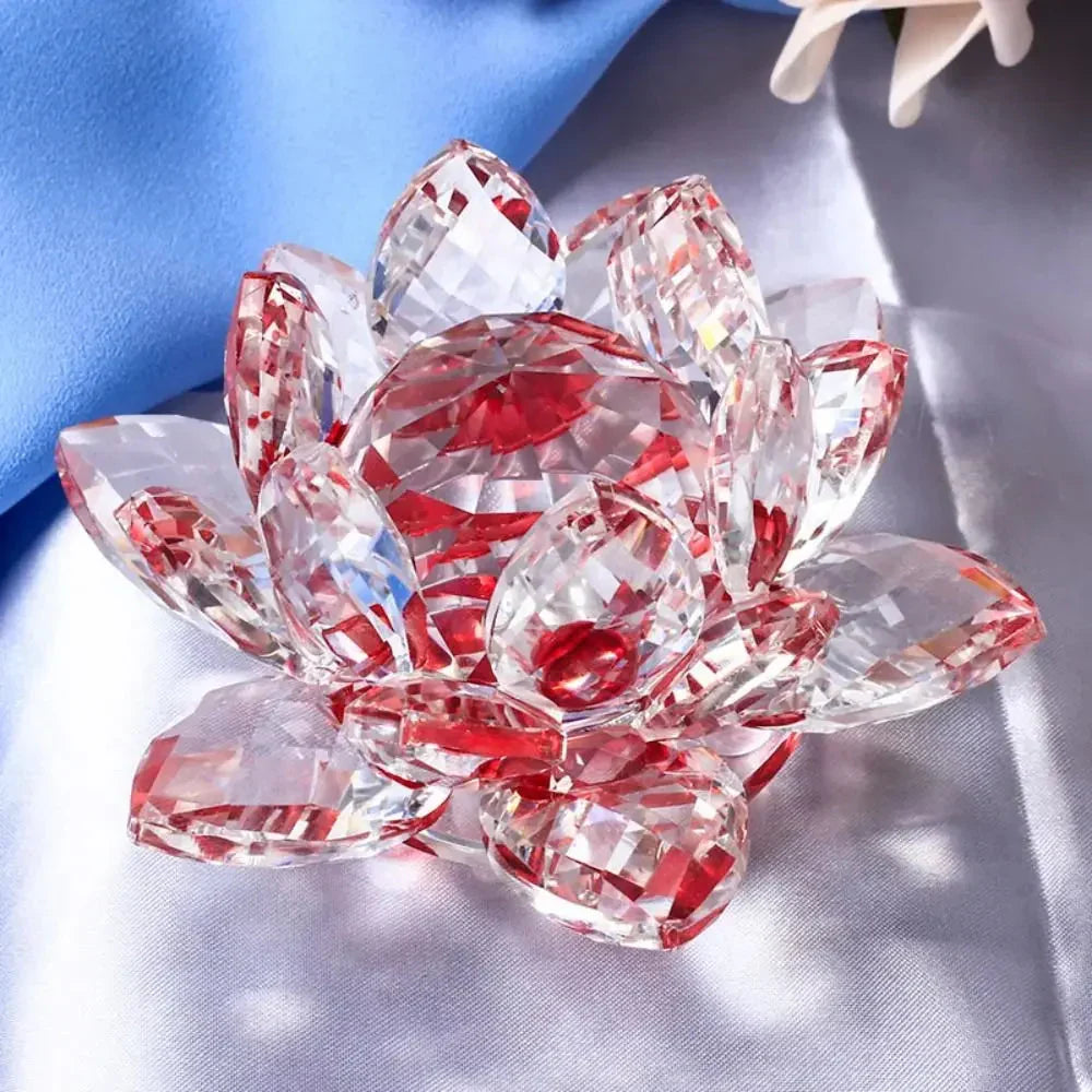 Crystal Lotus Flower Figurine Home Wedding Decoration Glass Art Collection Paperweight Office Table Ornaments Souvenir Gifts