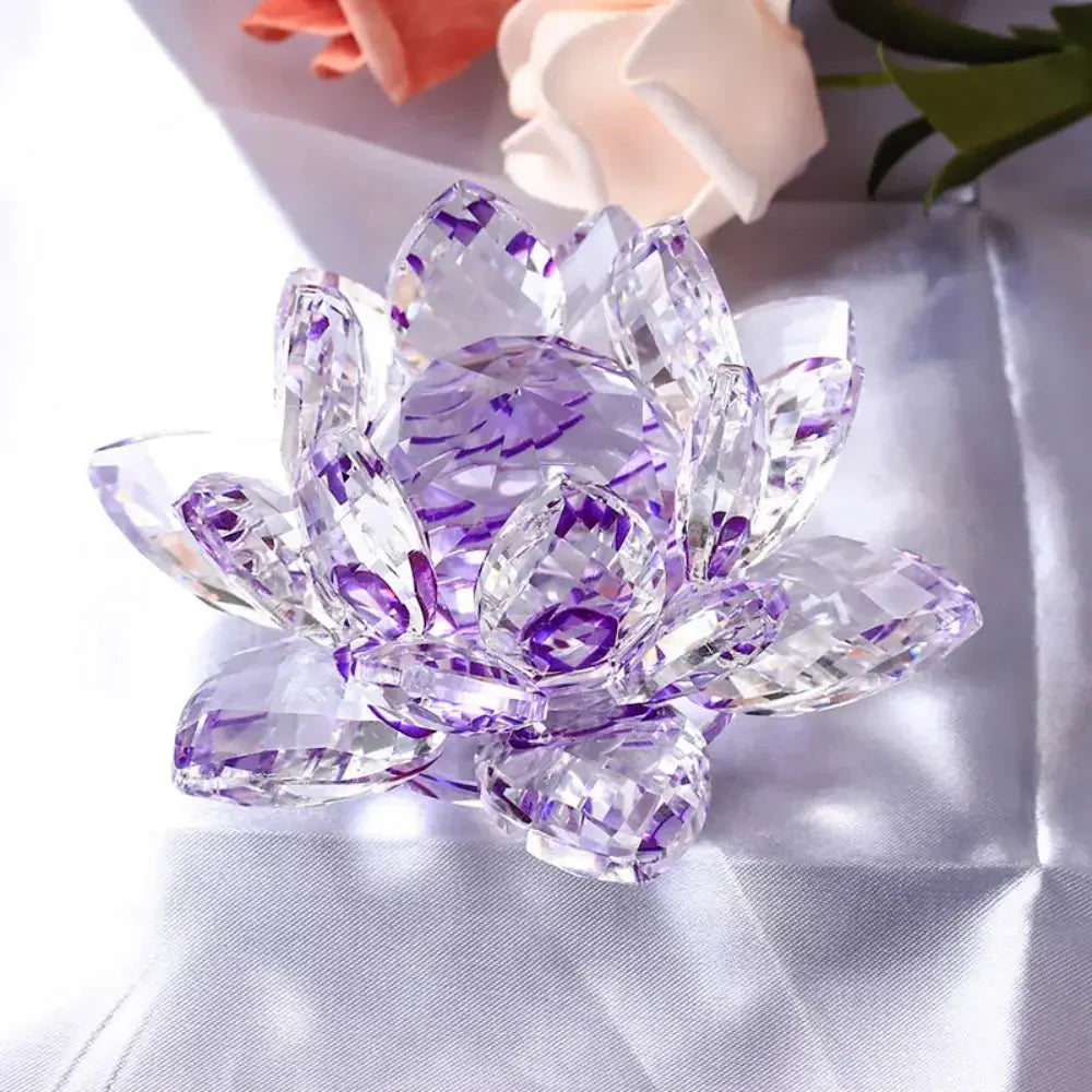 Crystal Lotus Flower Figurine Home Wedding Decoration Glass Art Collection Paperweight Office Table Ornaments Souvenir Gifts