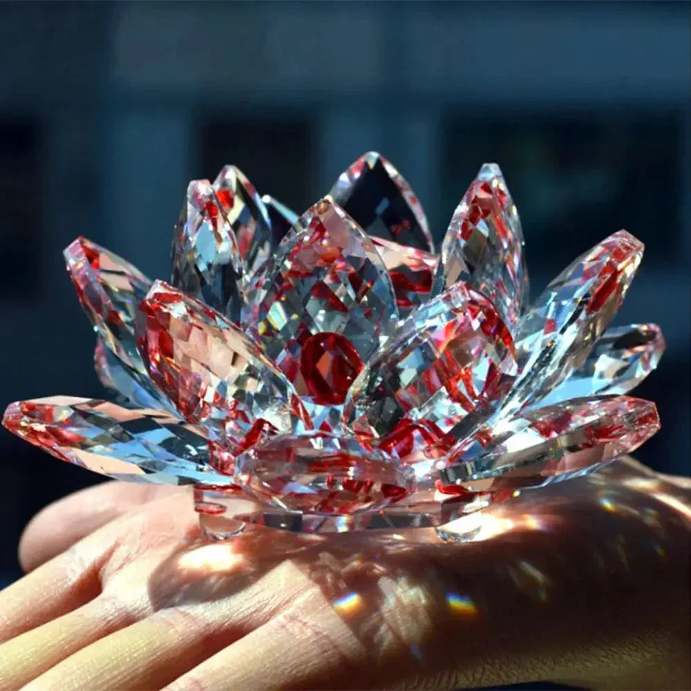 Crystal Lotus Flower Figurine Home Wedding Decoration Glass Art Collection Paperweight Office Table Ornaments Souvenir Gifts