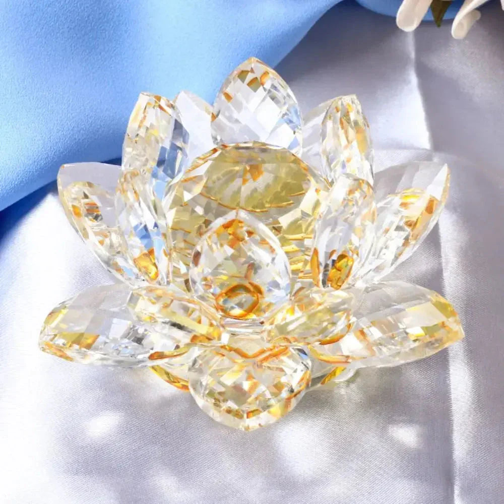 Crystal Lotus Flower Figurine Home Wedding Decoration Glass Art Collection Paperweight Office Table Ornaments Souvenir Gifts
