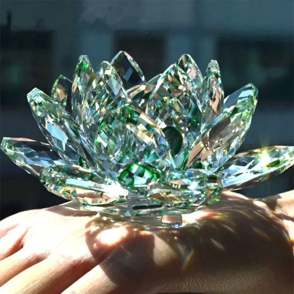 Crystal Lotus Flower Figurine Home Wedding Decoration Glass Art Collection Paperweight Office Table Ornaments Souvenir Gifts