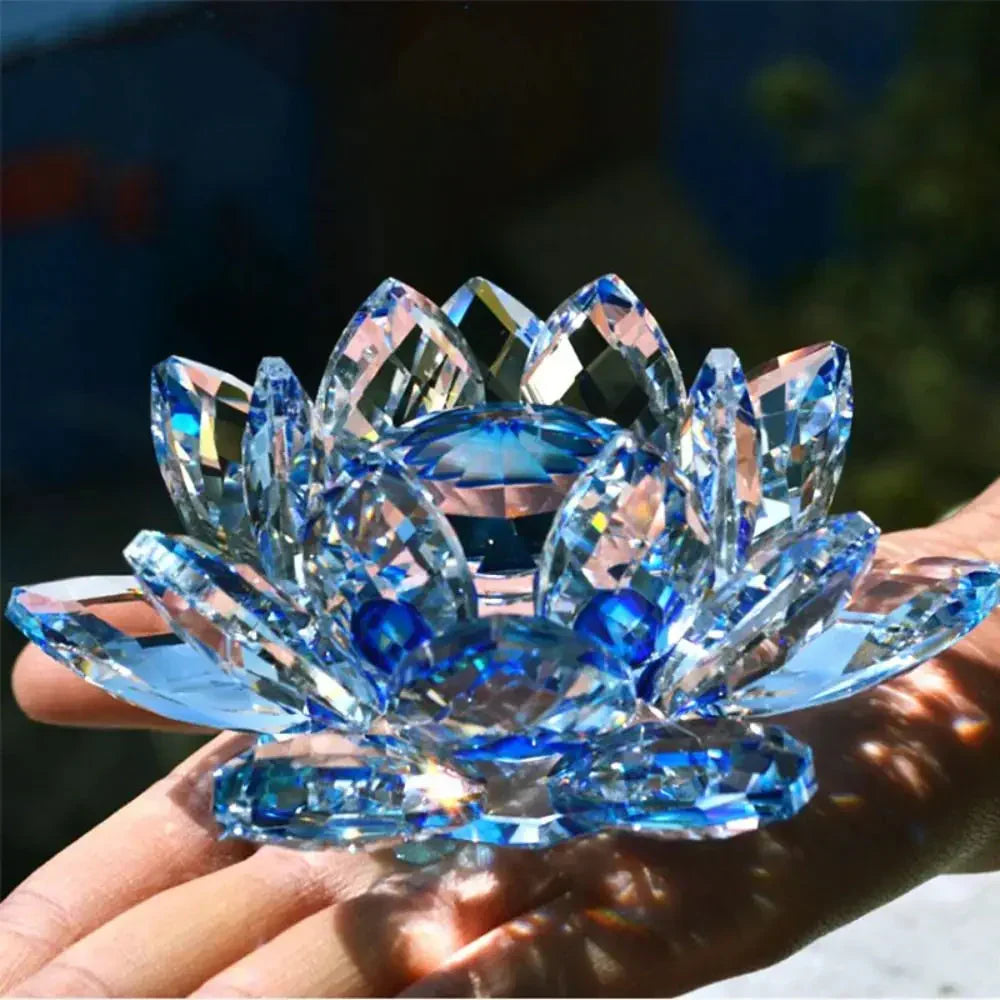 Crystal Lotus Flower Figurine Home Wedding Decoration Glass Art Collection Paperweight Office Table Ornaments Souvenir Gifts