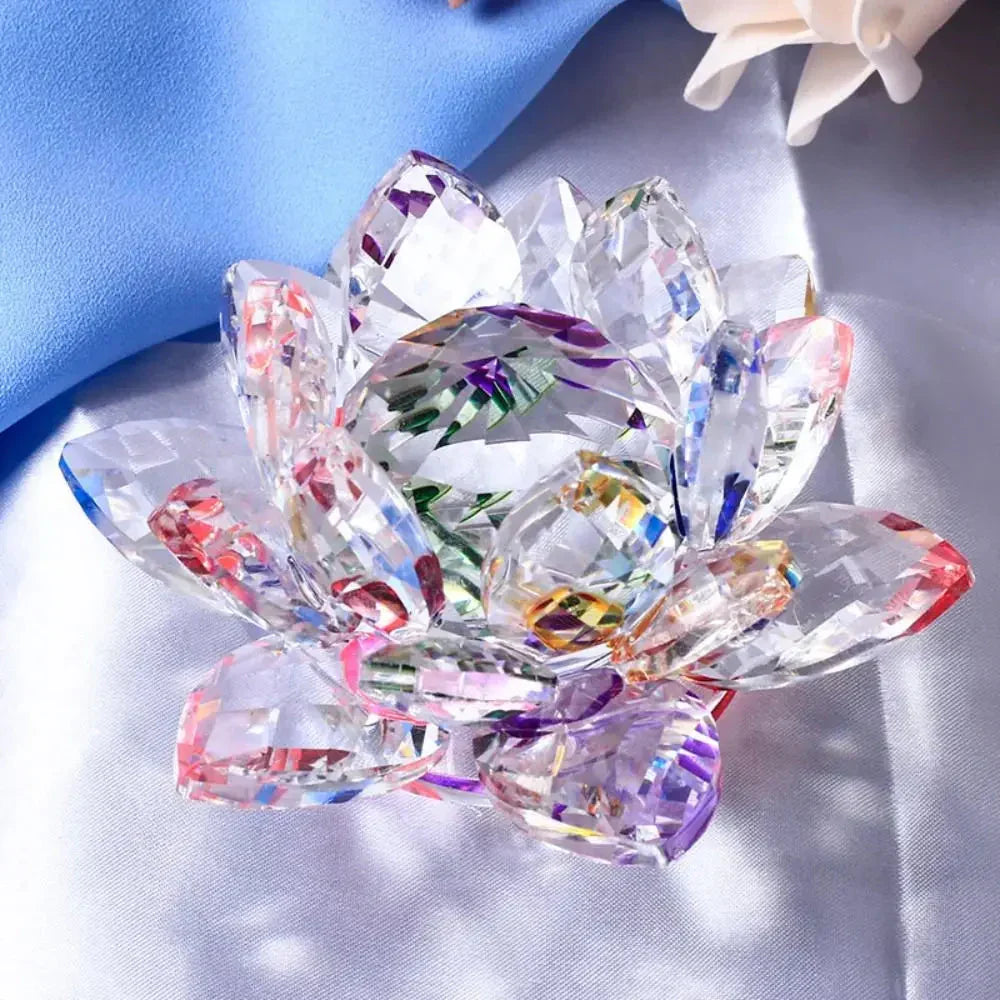 Crystal Lotus Flower Figurine Home Wedding Decoration Glass Art Collection Paperweight Office Table Ornaments Souvenir Gifts
