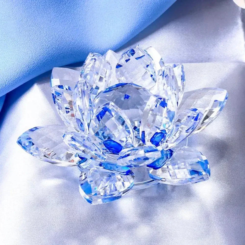 Crystal Lotus Flower Figurine Home Wedding Decoration Glass Art Collection Paperweight Office Table Ornaments Souvenir Gifts