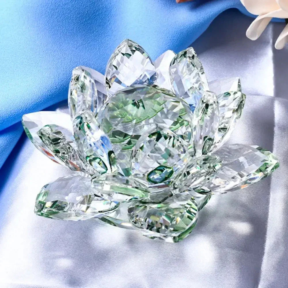 Crystal Lotus Flower Figurine Home Wedding Decoration Glass Art Collection Paperweight Office Table Ornaments Souvenir Gifts