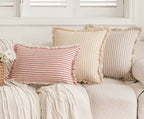 Elegant Pillowcase with Jacquard Pattern and Fringes - Cotton-Linen Blend
