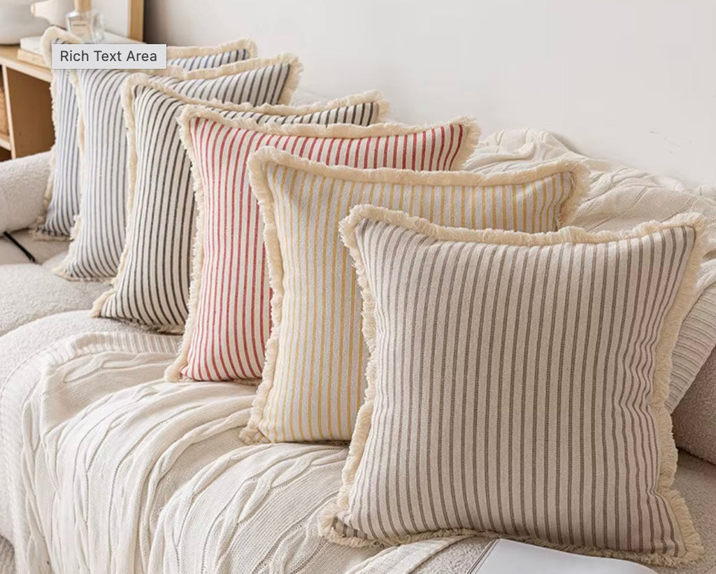 Elegant Pillowcase with Jacquard Pattern and Fringes - Cotton-Linen Blend