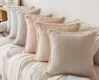 Elegant Pillowcase with Jacquard Pattern and Fringes - Cotton-Linen Blend