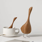 Nordic Wooden Goose Figures Abstract Teak Wood Sculpture Love Couple Figures Natural Animal Ornaments for Home Decoration