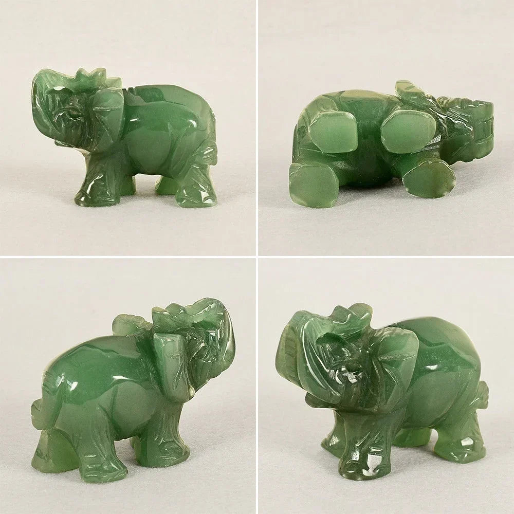 Green Aventurine Jade Stone Elephant Statue