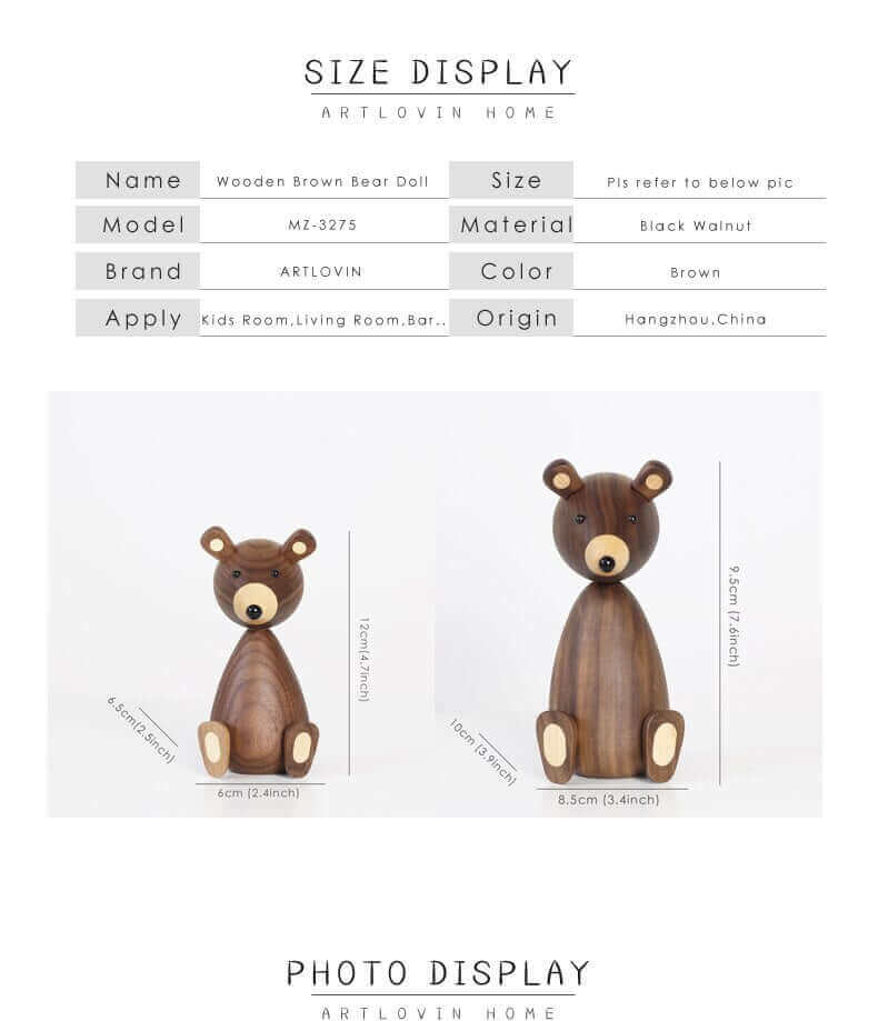Danish Wood Brown Bear Family Ornaments
