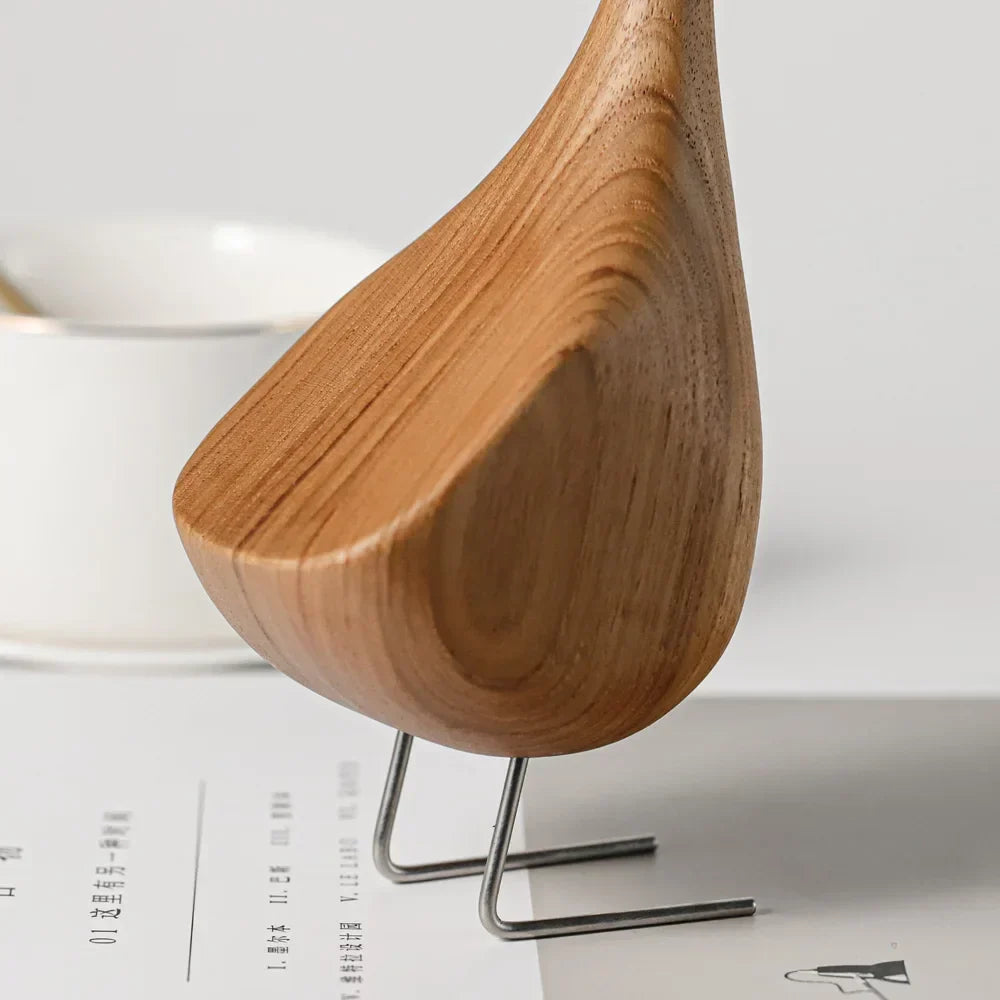 Nordic Wooden Goose Figures Abstract Teak Wood Sculpture Love Couple Figures Natural Animal Ornaments for Home Decoration