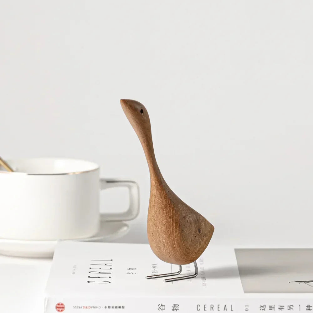 Nordic Wooden Goose Figures Abstract Teak Wood Sculpture Love Couple Figures Natural Animal Ornaments for Home Decoration