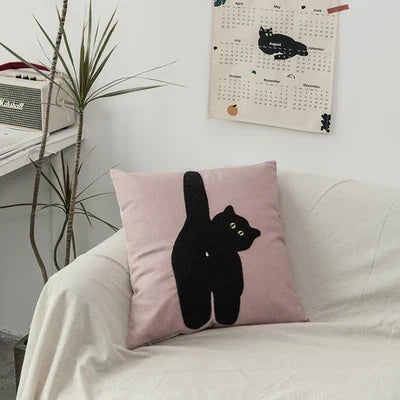 Black Cat & Garden Tufted Pillow Case | Vinantica