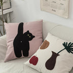 Black Cat & Garden Tufted Pillow Case | Vinantica