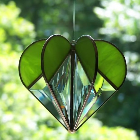 Handcrafted Heart-Shaped Sun Catcher Made of Stained Glass