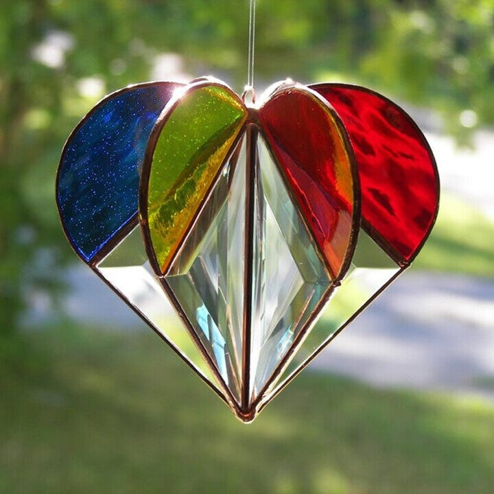 Handcrafted Heart-Shaped Sun Catcher Made of Stained Glass