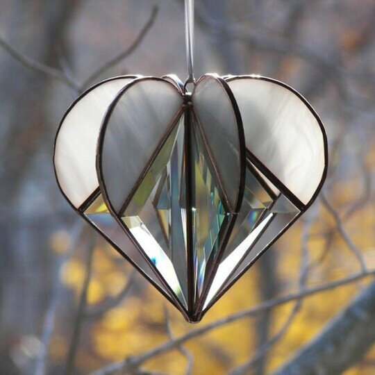 Handcrafted Heart-Shaped Sun Catcher Made of Stained Glass