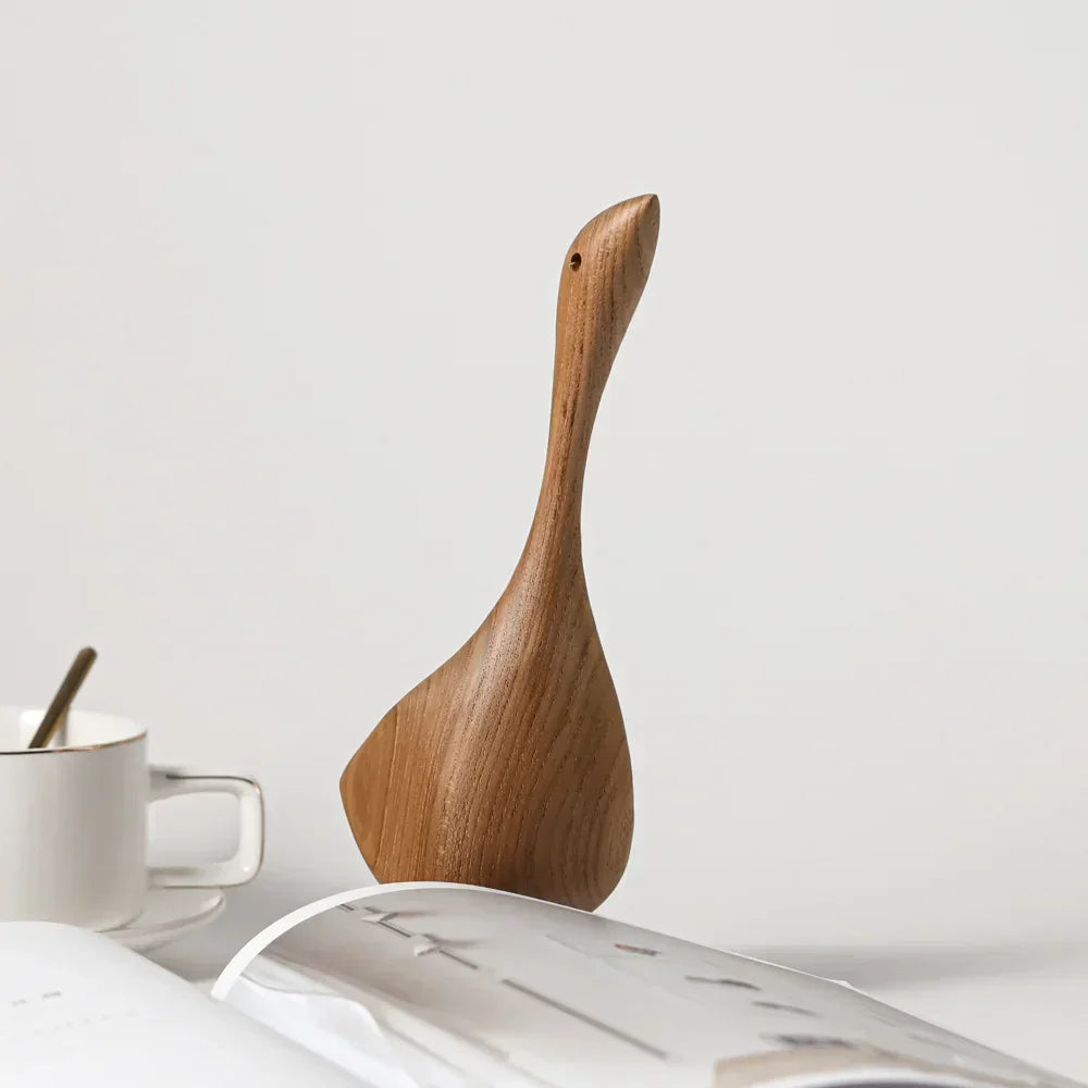 Nordic Wooden Goose Figures Abstract Teak Wood Sculpture Love Couple Figures Natural Animal Ornaments for Home Decoration