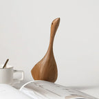 Nordic Wooden Goose Figures Abstract Teak Wood Sculpture Love Couple Figures Natural Animal Ornaments for Home Decoration