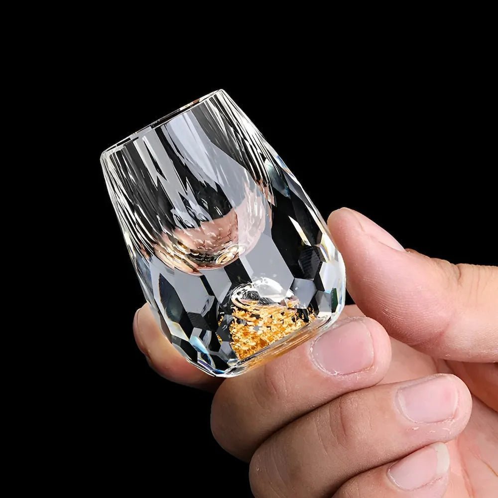 Luxury crystal glasses with gold flakes - Handcrafted - Set of 2 - For whisky & premium drinks