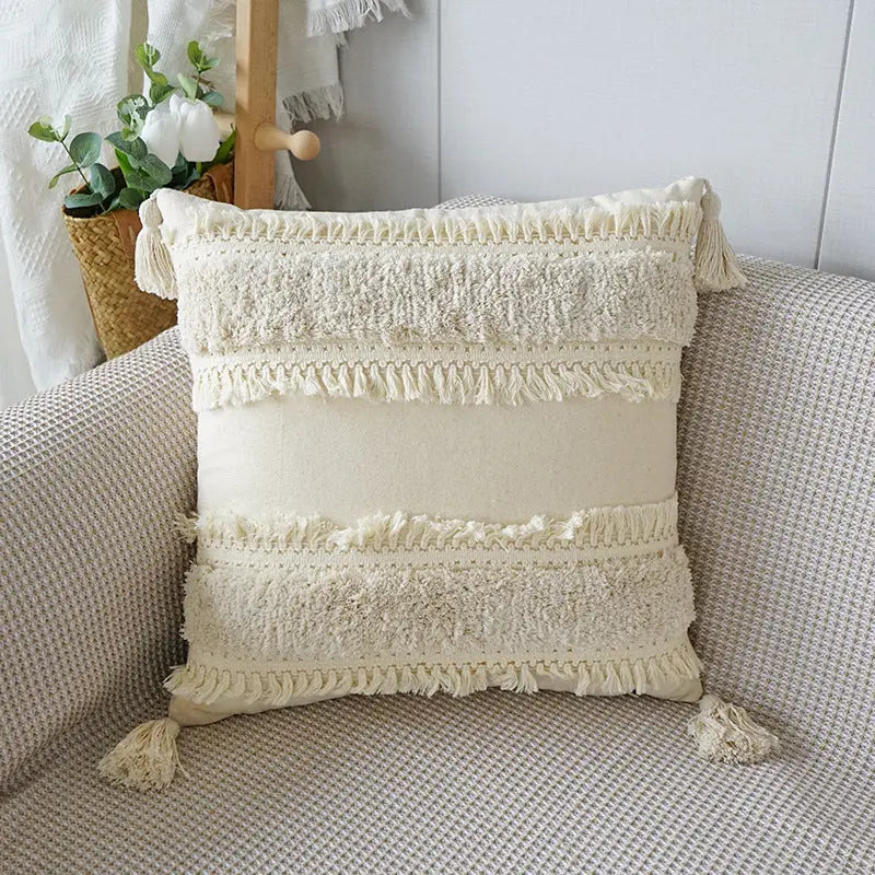 Decorative Cushion with Texture Pattern and Fringes