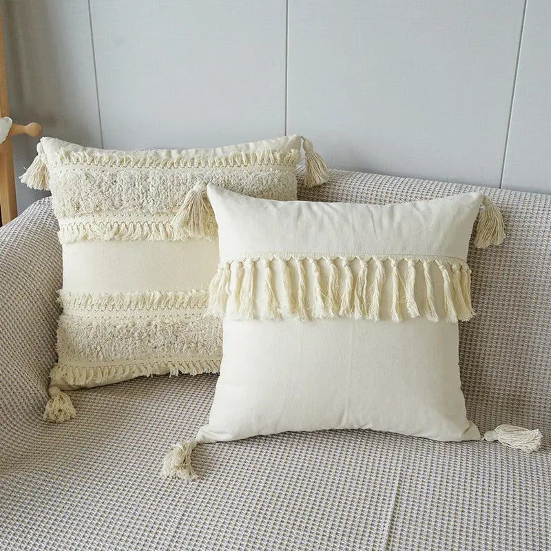 Decorative Cushion with Texture Pattern and Fringes