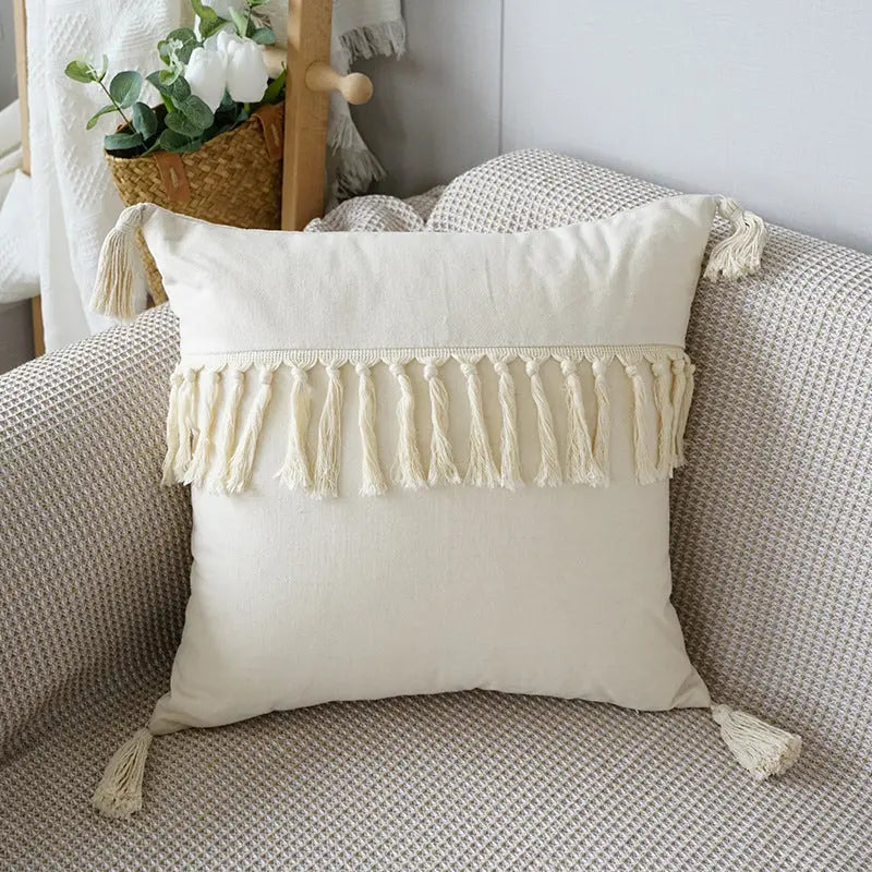 Decorative Cushion with Texture Pattern and Fringes