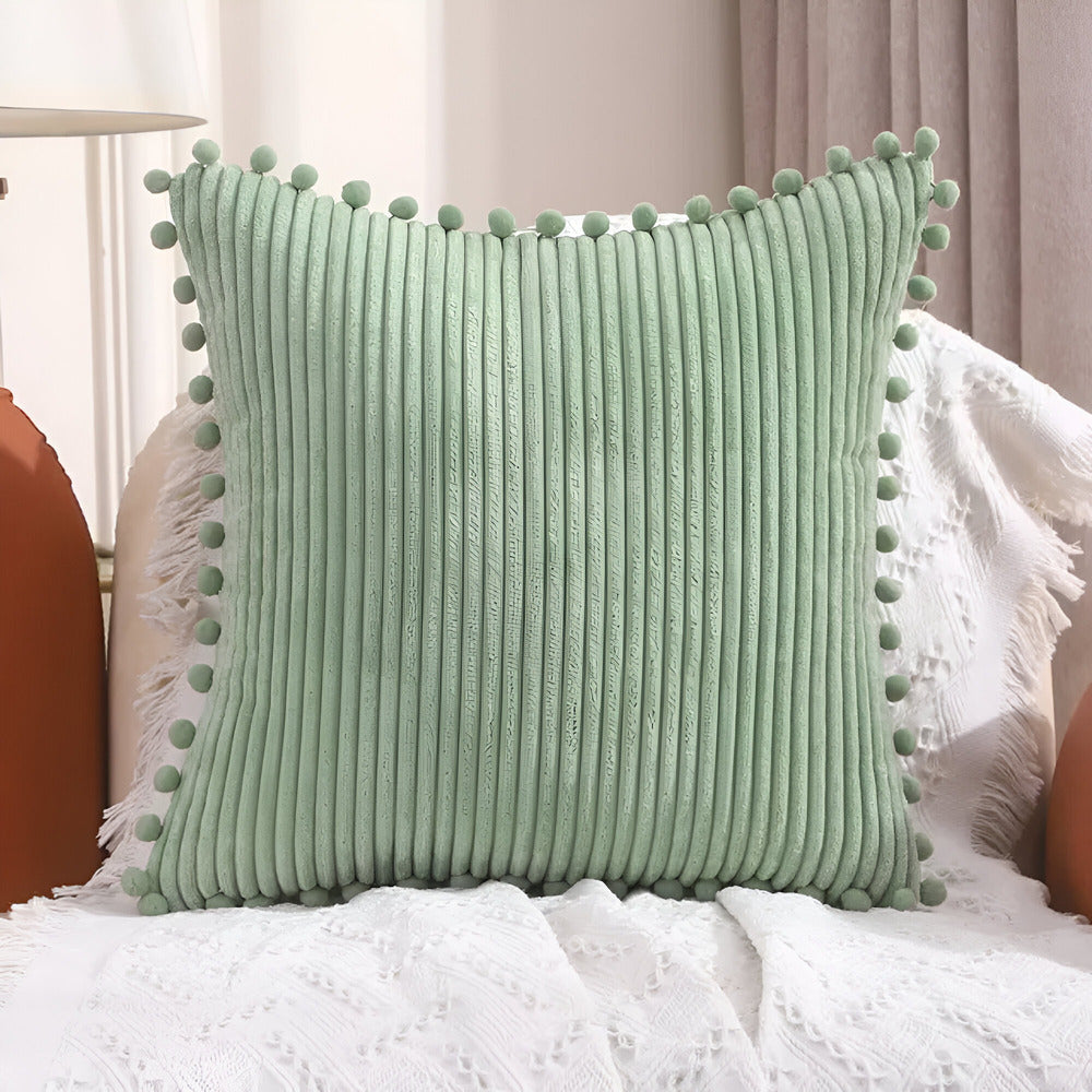 Cotton Cushion Cover with Pom Poms
