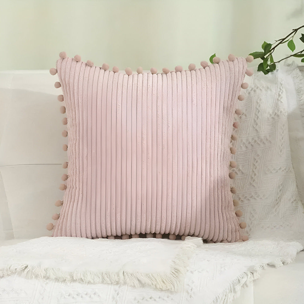 Cotton Cushion Cover with Pom Poms