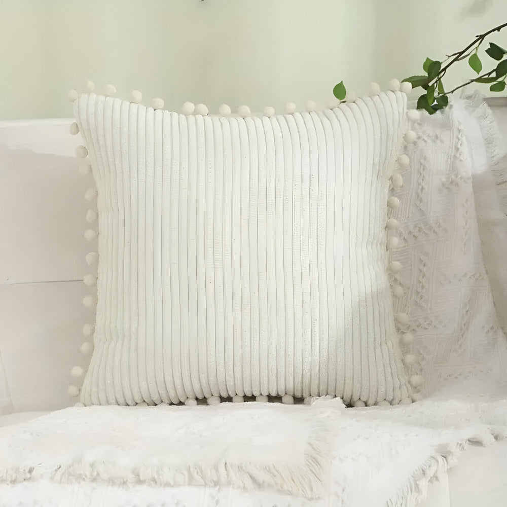 Cotton Cushion Cover with Pom Poms