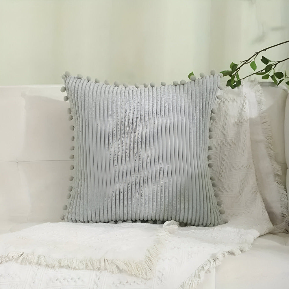 Cotton Cushion Cover with Pom Poms