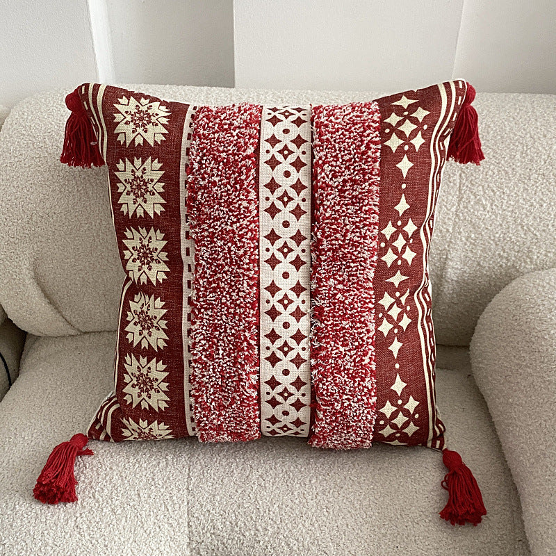 Boho lined fringe throw pillow cover
