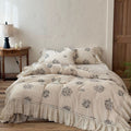 Vintage Roses Bedding Set Made of Cotton-Linen with Ruffle and Lace