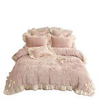 Romantic ruffle bedding set with bow appliqués and soft touch
