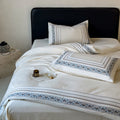High-quality cotton percale bedding set with fine border embroidery