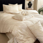 Satin bedding set with woven relief patterns and extra fine thread count