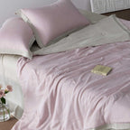 Luxurious linen-cotton bed set with quilted blanket and pillowcases
