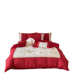 Country house style bedding set with polka dot design, decorative trim and pillowcase set