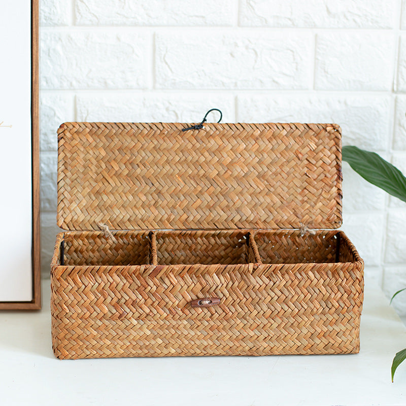 Handcrafted Rectangular Woven Storage Box With Dividers