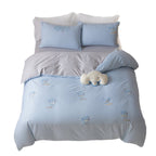 Cute embroidered bedding set with dog appliqués and reversible function