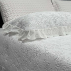 Quilted cotton bedspread set with honeycomb quilting, lace trim, and matching pillow covers