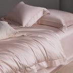 Luxurious cotton satin bedding set with delicate lace trim and hotel finish