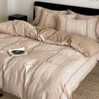 Luxurious linen-cotton bedding with fine stripes and pillowcases