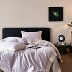 Premium cotton satin bedding set with fine contrast piping and hotel closure