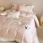 Romantic cotton bedding set with appliquéd heart balloons and plush motifs