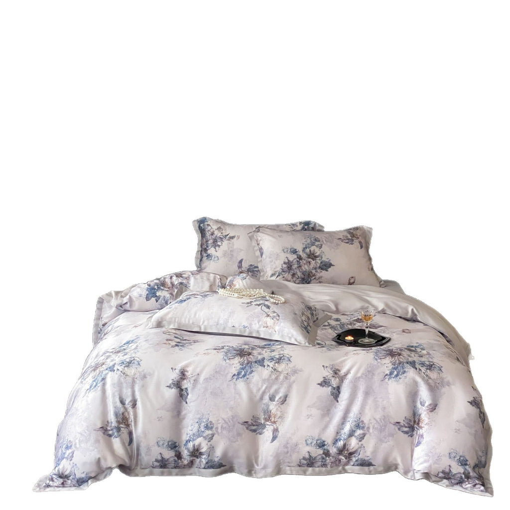Luxurious satin bedding with floral watercolor print