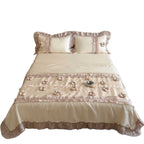 Premium duvet cover set with artistically crafted flowers, pleated ruffle and silky-matt finish