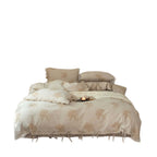 Bedding set made of linen look with floral jacquard weaving and decorative bows