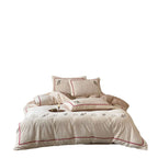 Embroidered Linen-Cotton Duvet Cover Set with Pine Branch Design & Zigzag Border